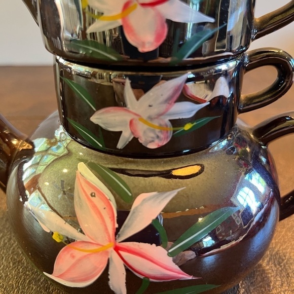 Vintage Stackable Brown Betty Teapot for one with Creamer and Sugar Bowl - Picture 3 of 15